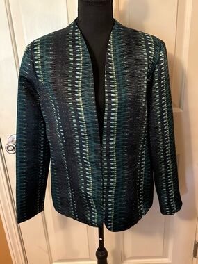 Women's Teal & Black Open-Front Patterned Blazer